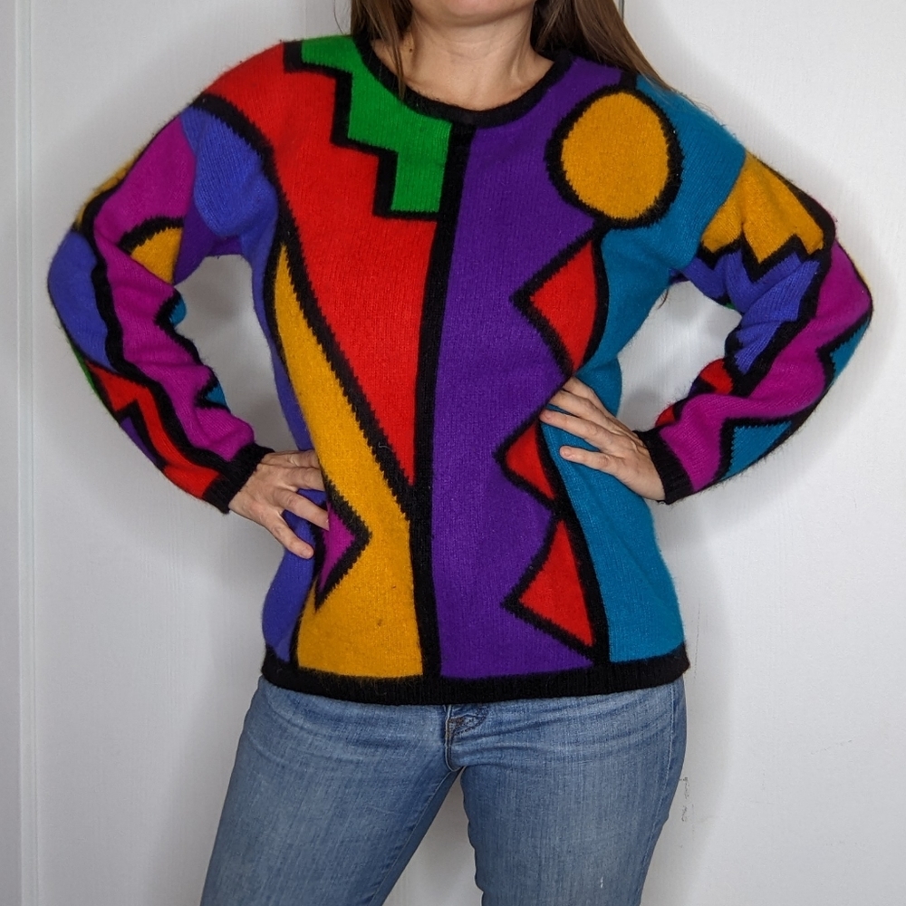 90's Colorblock Angora Geometric Sweater - Picture 11 of 14